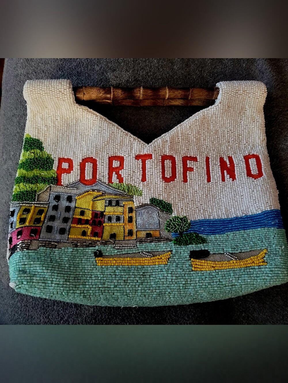 Viral Beaded PORTOFINO ITALY Bag Bamboo Handles Never Used . New